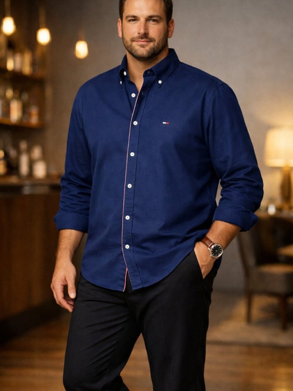 Tommy Hilfiger Men’s Navy Blue Button Down Long Sleeve  Shirt Size XL/TG/XG